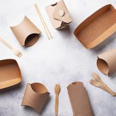 Eco friendly fast food containers from paper. Top view